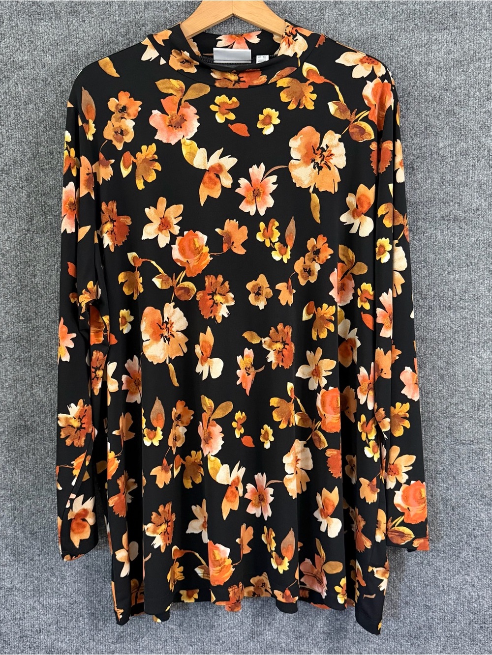 Susan Graver Womens 3X Liquid Knit Floral Tunic Top Long Sleeve Mock Neck Fall